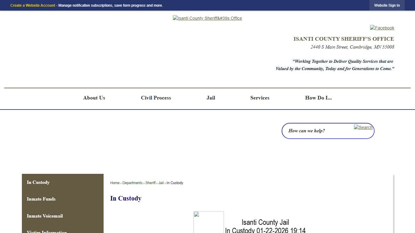 In Custody Isanti County, MN