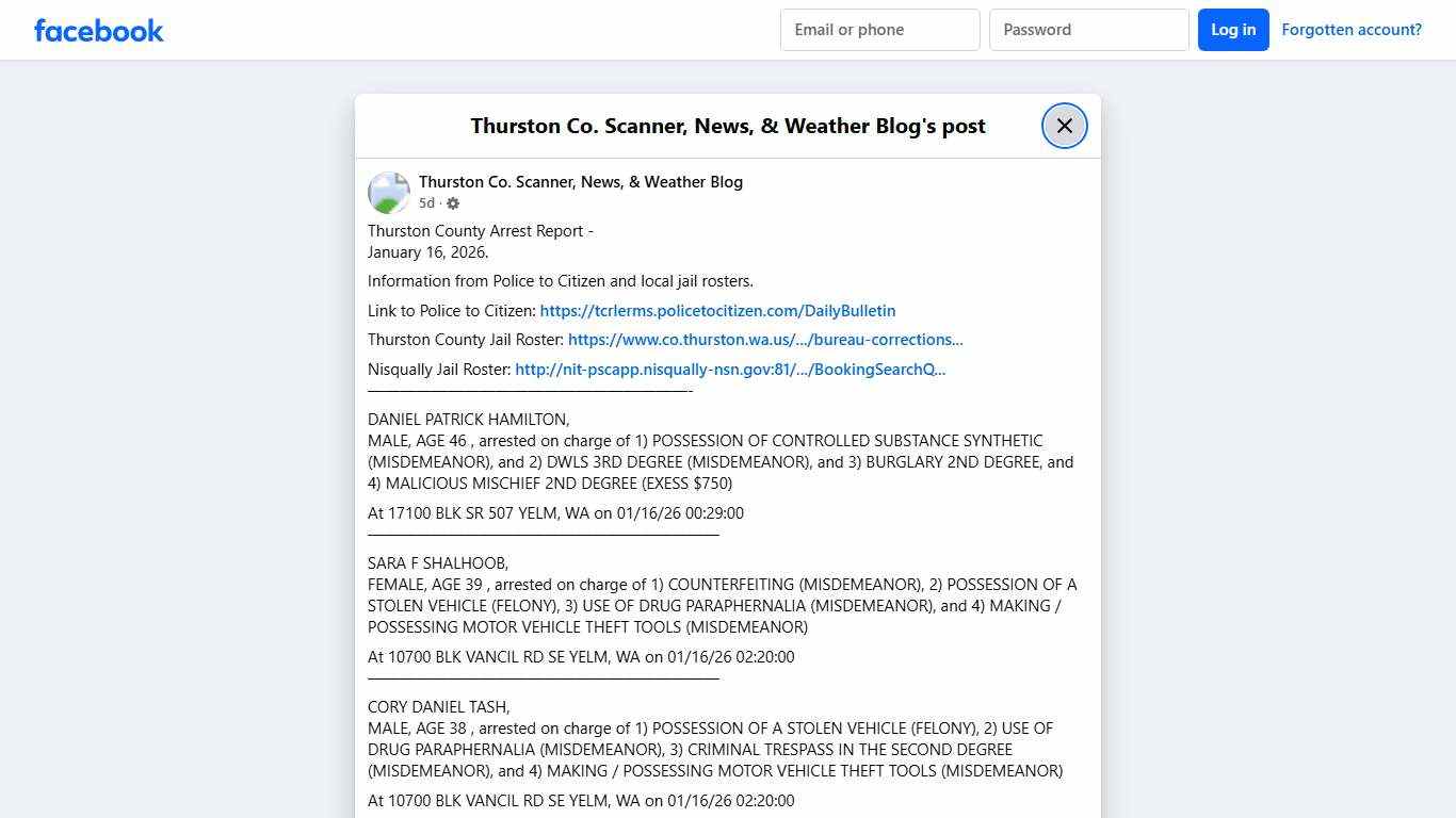 Thurston... - Thurston Co. Scanner, News, & Weather Blog Facebook