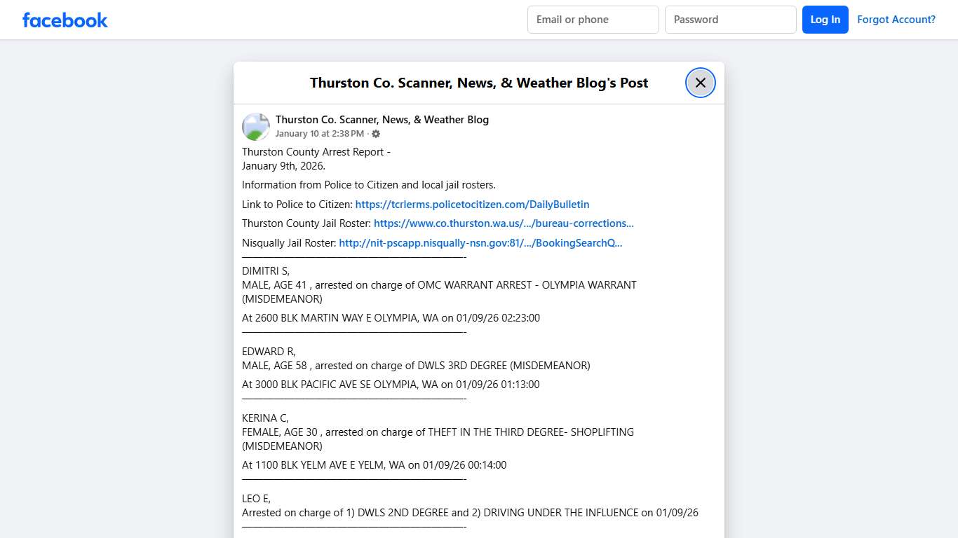 Thurston... - Thurston Co. Scanner, News, & Weather Blog Facebook