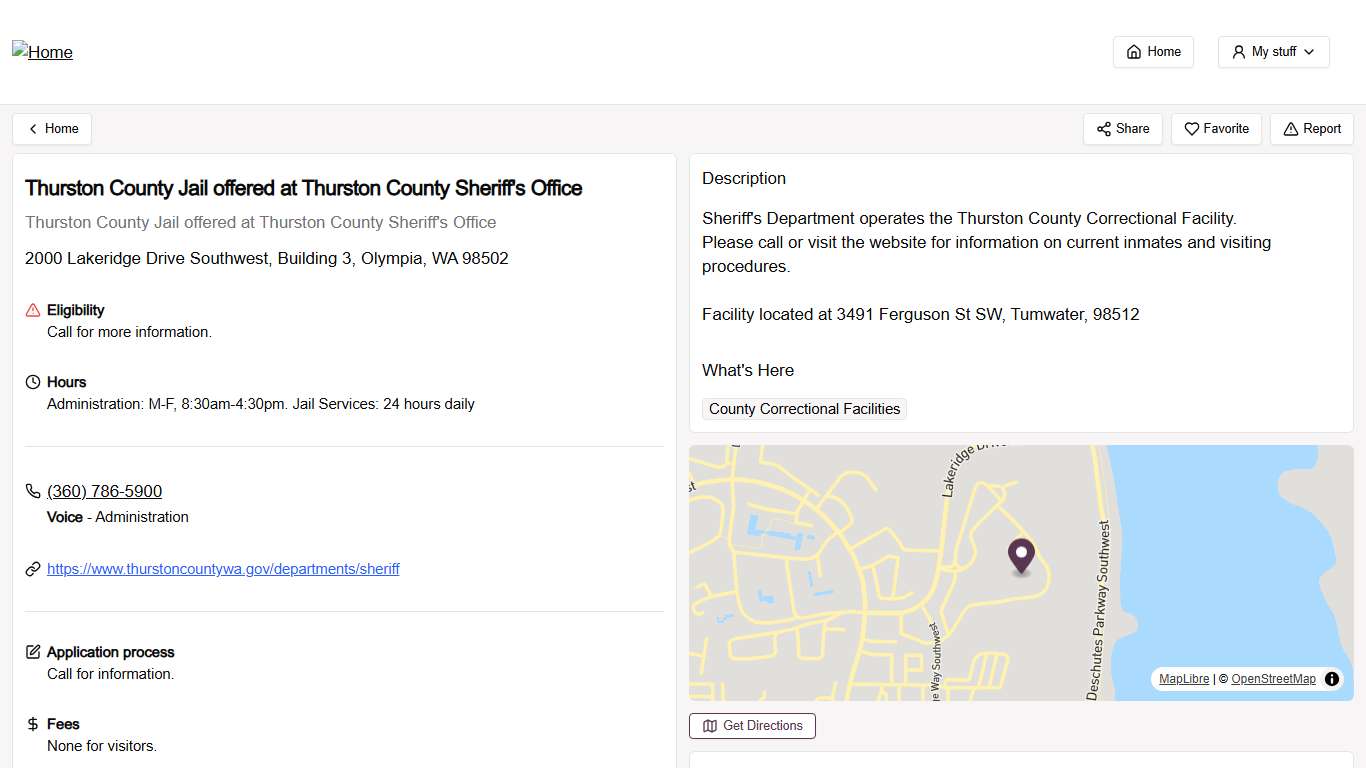 Thurston County Jail offered at Thurston County Sheriff's Office